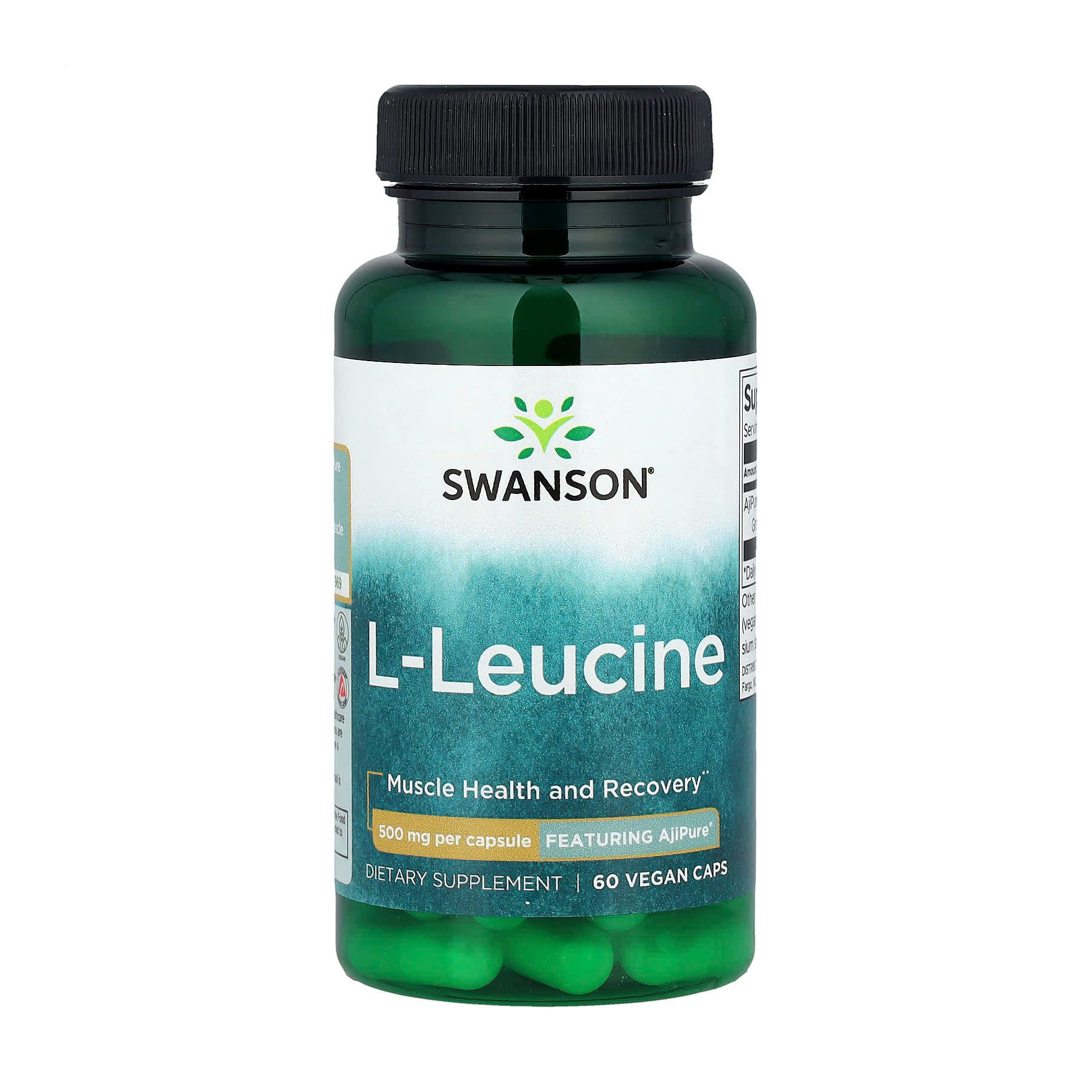Уцінка! L-Лейцин Swanson L-Leucine Featuring AjiPure 500 мг, 60 вегетаріанських капсул